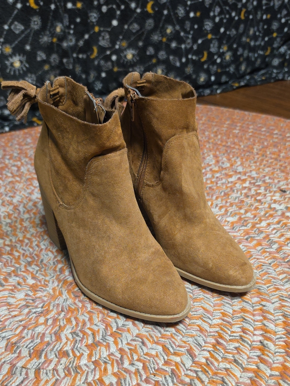 Universal Thread Tan Suede Ankle Booties with Block Heel